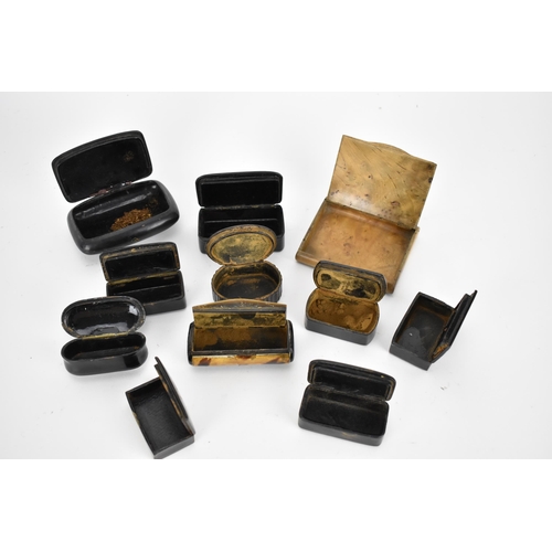 207 - Eleven Georgian and later snuff boxes to include nine papiermache, one walnut and one horn example