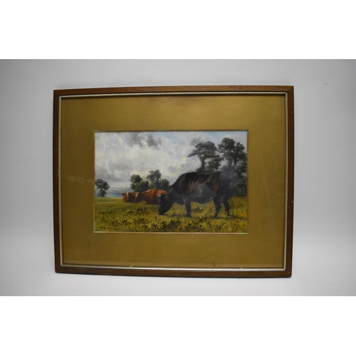 227 - Attributed to Alfred Grey - Cattle in a landscape, oil on board, signed lower left, 18cm x 28cm, fra... 