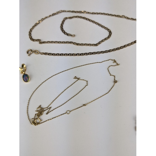 234 - Two 9ct gold chains, together with a 9ct gold pendant set with citrine coloured stone 7.2g, and a si... 