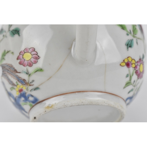 53 - Two 18th century Chinese export famille rose polychrome enamelled teapots, the larger decorated with... 