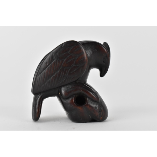 74 - A Japanese Edo period, 18th century wooden netsuke of a bird on a rock, 4cm h