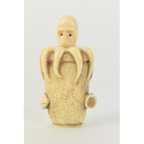 77 - A Japanese Meiji period, late 19th century ivory netsuke of an octopus in a basket with an articulat... 