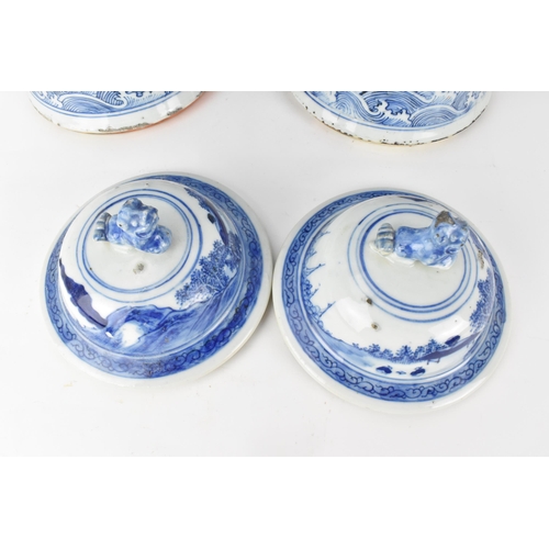 84 - A pair of Chinese Qing dynasty blue and white porcelain lidded vases, 19th century, of baluster shap... 