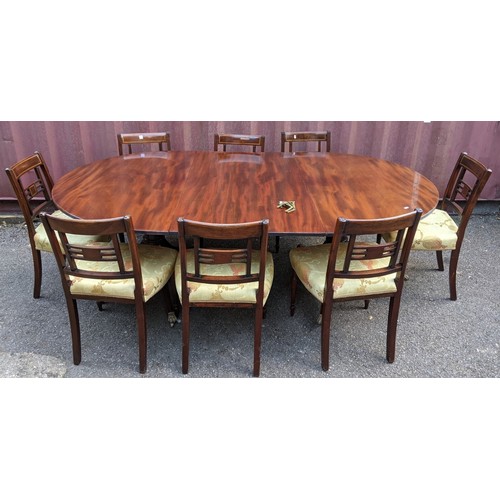 160 - A late 19th/early 20th century Regency design mahogany dining table with D-shaped ends, over cannon ... 