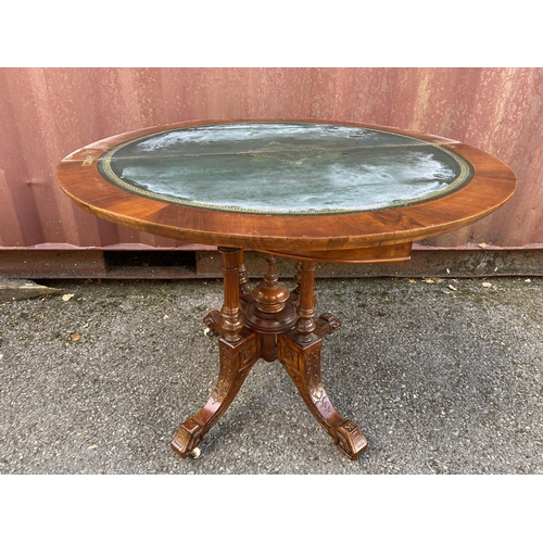 185 - A late Victorian figured walnut and marquetry demi-lune card table, over turned columns, on splayed ... 