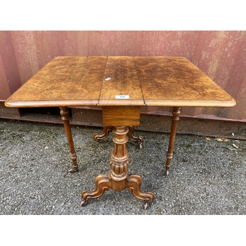 186 - A late Victorian figured walnut Sutherland table of small proportions, with twin fall flaps, twin ca... 