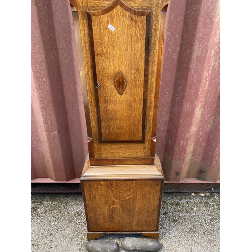 187 - A George III oak and mahogany cased longcase clock, with an 8-day bell strike movement, painted moon... 