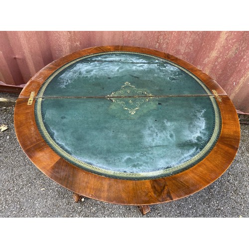 185 - A late Victorian figured walnut and marquetry demi-lune card table, over turned columns, on splayed ... 