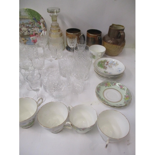 68 - Glassware and ceramics to include a Doulton Lambeth jug, tumblers, teaware together with a 1930's gl... 