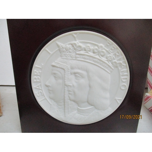 69 - A limited edition Lladro porcelain medallion celebrating the centenary of America 1492-1992, mounted... 