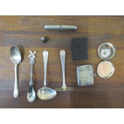 110 - A selection of silver and silver plated items to include a Queen Victoria commemorative vulcanite ve... 