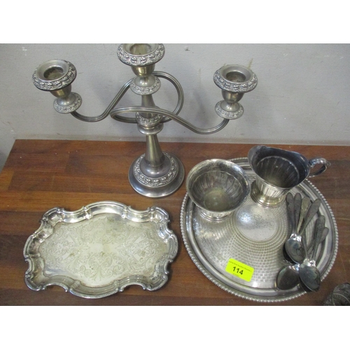 114 - A mixed lot of silver and silver plate to include an Edwardian silver clad dressing table hand mirro... 