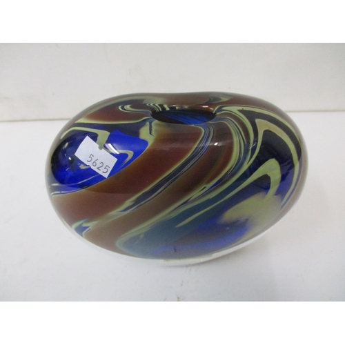 163 - A Peter Layton signed art glass vase of flattened teardrop shape with a multi coloured swirled desig... 