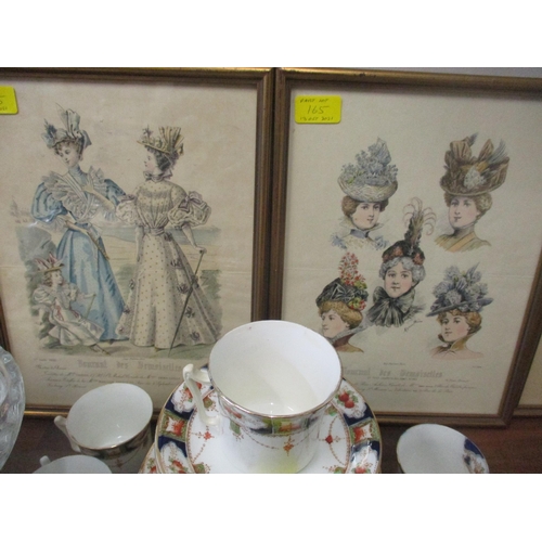 165 - A china tea set, fashion prints, a botanical print and a coat hook
Location: 1.1