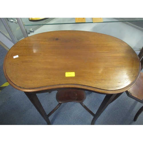 168 - Edwardian inlaid mahogany kidney-shaped two tier table, and plant stand with octagonal shaped top Lo... 