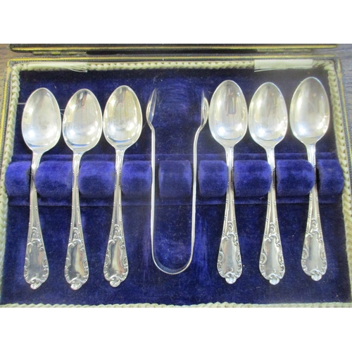 178 - A cased set of six Cooper Bros teaspoons and matching sugar tongs, Sheffield 1907, total weight 82.7... 
