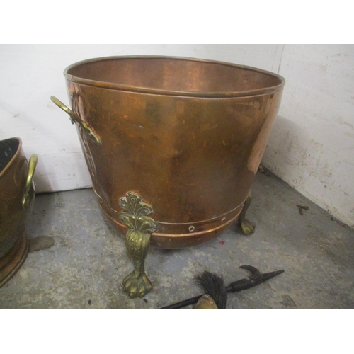 218 - A selection of fireside items to include a Victorian copper and brass coal basket, warming pan, fire... 