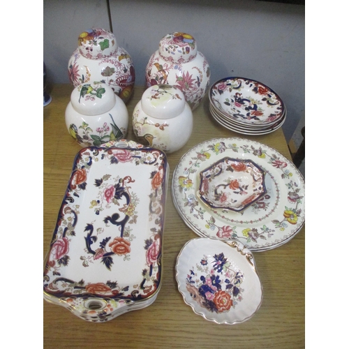 24 - Masons china to include a pair of ginger jars decorated with birds, a pair of Fruit Basket pattern g... 