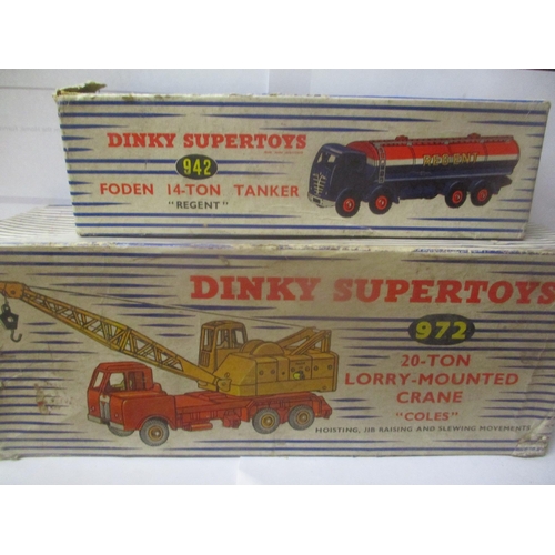 54 - Two boxed Dinky toys to include a 972 Lorry mounted Crane and a 942 Foden 14-ton tanker
Location: FS... 