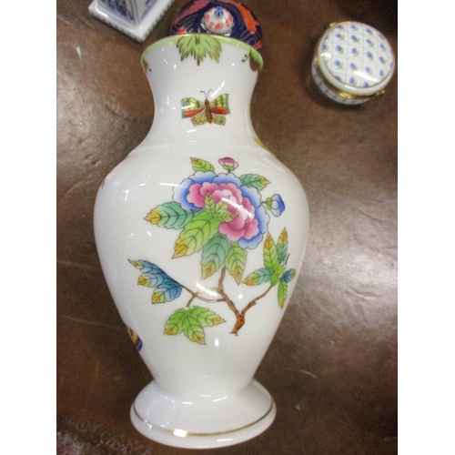 87 - A Herend vase, a Moorcroft yellow Hibiscus bowl, a Lladro figure, a Wedgwood blue Jasperware trinket... 