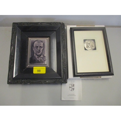 98 - A framed Craven Dunnill & Co Jackfield portrait tile of Joseph Chamberlain, along with a framed and ... 