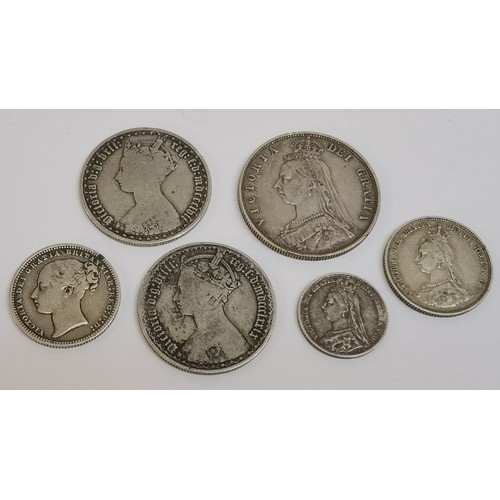 64 - A collection of Victorian coinage to include a MDCCCLXXIX (1879) florin, MDCCCLVII (1857) florin, 18... 