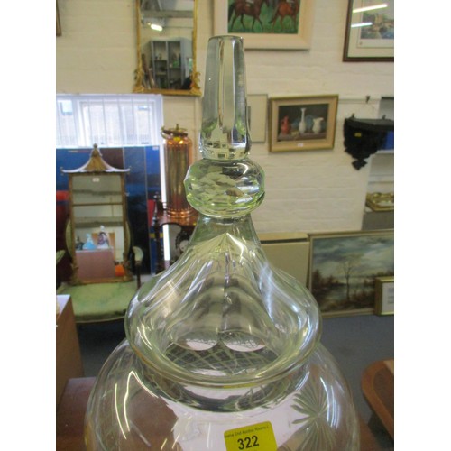 322 - A Continental cut glass chemist's footed jar and cover with a green tint 78cm h Location: BWR
