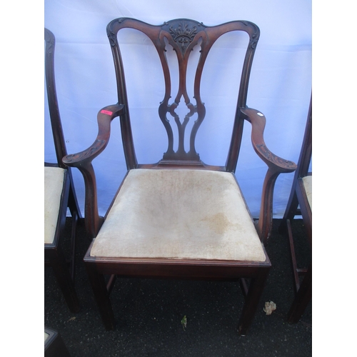 145 - A set of five late 19th century mahogany Chippendale style dining chairs, one a carver
Location: CON