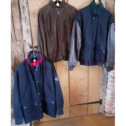 82 - Three gents jackets comprising a Ralph Lauren brown suede sports jacket with zip fastening, size Lar... 