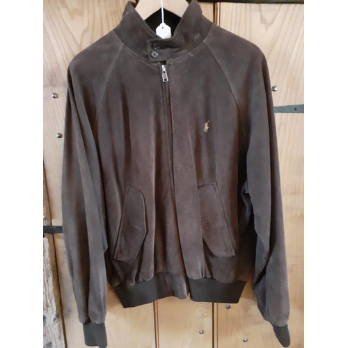 82 - Three gents jackets comprising a Ralph Lauren brown suede sports jacket with zip fastening, size Lar... 