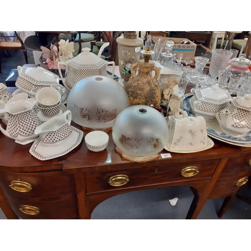 107 - Mid to late 20th century china and glass, together with two early 20th century meat platters, and an... 