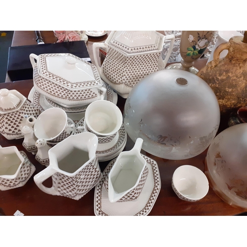 107 - Mid to late 20th century china and glass, together with two early 20th century meat platters, and an... 