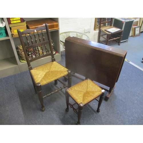 110 - A Lancashire style ladder back chair, a reproduction stool and a late Victorian Sutherland table 
Lo... 