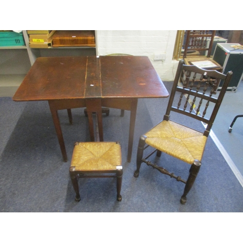 110 - A Lancashire style ladder back chair, a reproduction stool and a late Victorian Sutherland table 
Lo... 