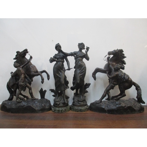 112 - Fair 19th century spelter figures to include a pair of Marley horses and two classical figures
Locat... 