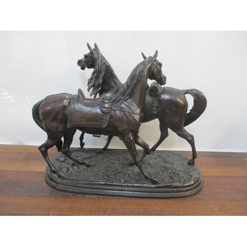 114 - A 19th century spelter ornament of two horses 28.5cm h x 35.5cm w
Location: RWB