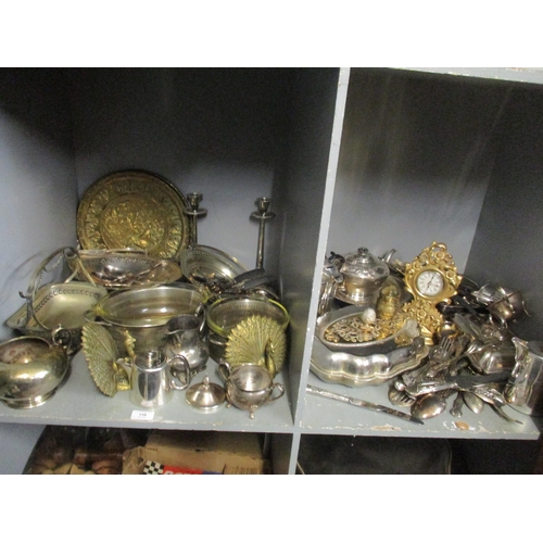 116 - A mixed lot of mainly silver plated items to include a pair of candlesticks, tureen, cutlery and oth... 