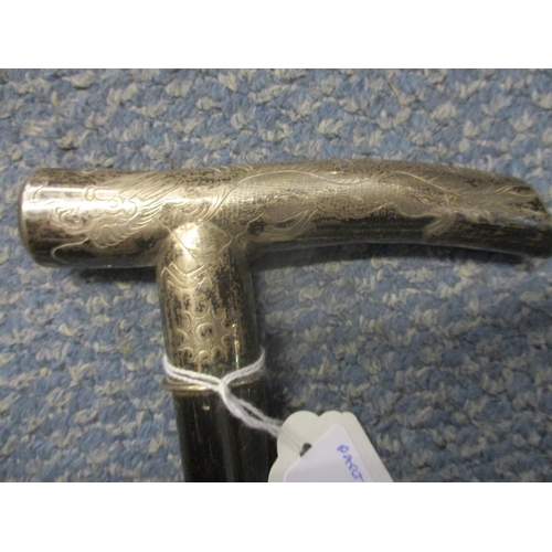 64 - Three 19th walking canes with silver mounts to include a Chinese silver handled stick with engraved ... 