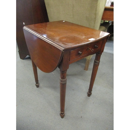 72 - An early 19th century mahogany work table with a single inset drawer and turned legs, 66cm h x 56cm ... 