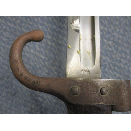 99 - A French model 1892 bayonet fullered blade stamped JC to base quillon No 17549 with metal scabbard b... 