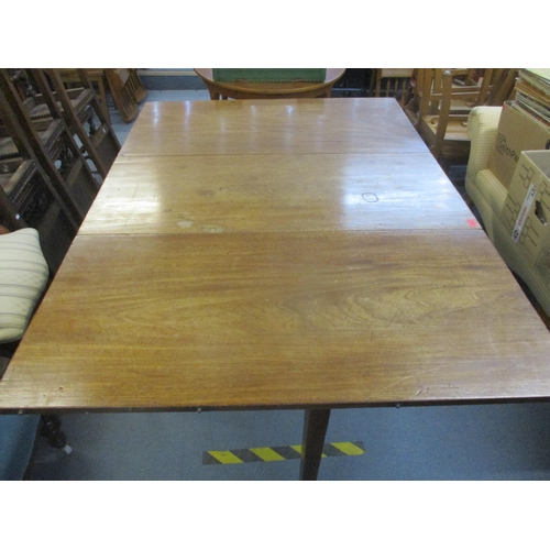 404 - A Georgian mahogany drop flap D-end dining table on square tapering legs, brass cup and castors 73cm... 