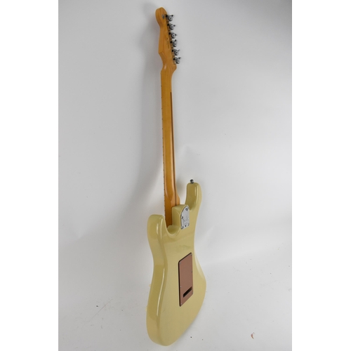 A 2006 Fender Stratocaster, manufactured at the Corona, California