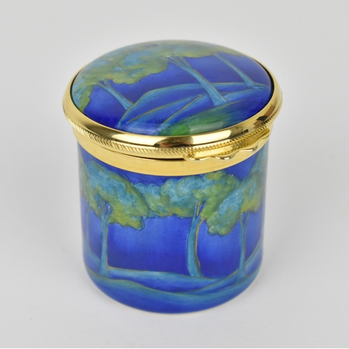 167 - A Moorcroft Enamels Ltd miniature box with hinged lid, decorated in the ‘Moonlit Blue’ pattern, in o... 