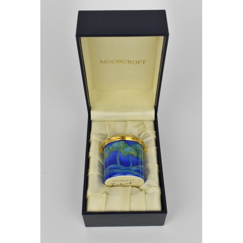 167 - A Moorcroft Enamels Ltd miniature box with hinged lid, decorated in the ‘Moonlit Blue’ pattern, in o... 