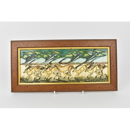 169 - A Moorcroft ceramic plaque by Kerry Goodwin in the 'Impala' design, 2007, of rectangular form with t... 