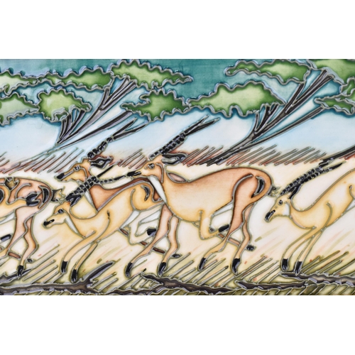 169 - A Moorcroft ceramic plaque by Kerry Goodwin in the 'Impala' design, 2007, of rectangular form with t... 