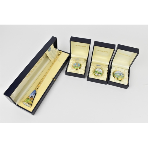 171 - A small collection of Moorcroft Enamels Ltd pill boxes, to include two architectural ones by Stephen... 