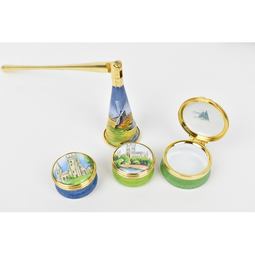 171 - A small collection of Moorcroft Enamels Ltd pill boxes, to include two architectural ones by Stephen... 