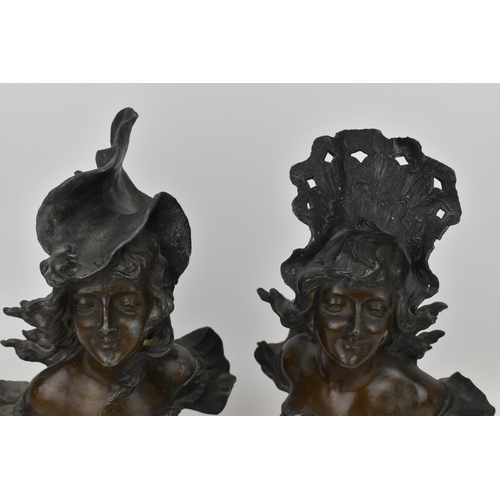 176 - A pair of late 19th century spelter busts by Franz Iffland (German, 1866-1935), modelled as allegori... 
