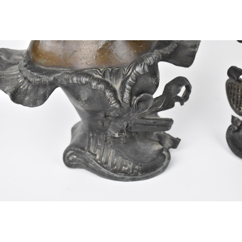 176 - A pair of late 19th century spelter busts by Franz Iffland (German, 1866-1935), modelled as allegori... 